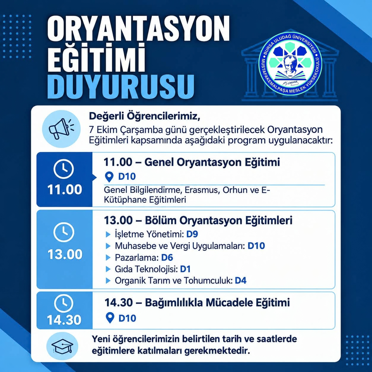 ORYANTASYON EĞİTİMİ DUYURUSU
